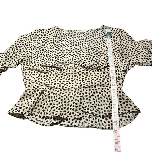 BLUSH BJ Sheer Animal Print Crop Top Long Sleeve Ruffle Cuff US Sz S - Picture 7 of 10